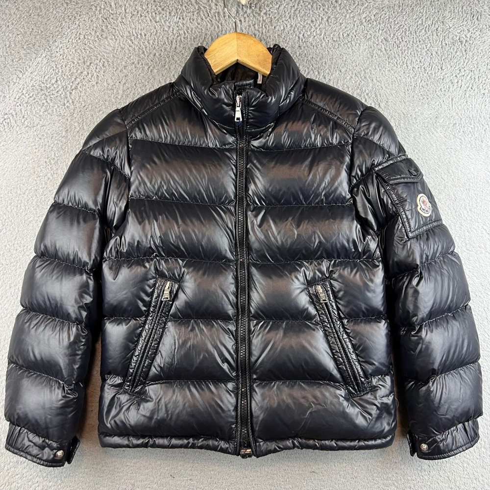 Moncler Maya Kids Puffer Jacket Black Glossy Down Coat Size 10A